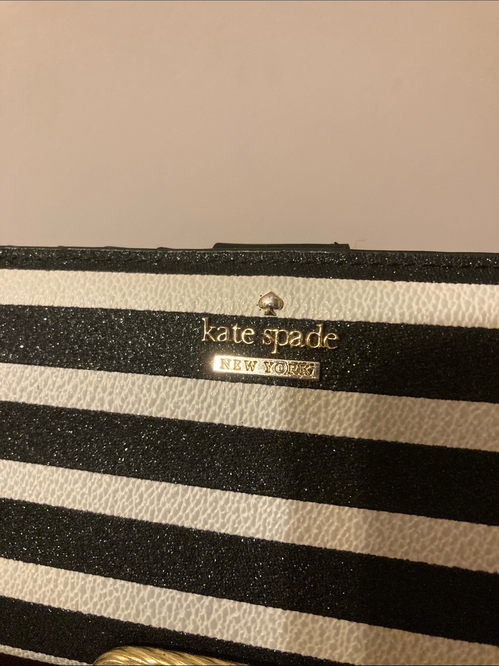 kate spade Black Glitter & Sandy Beach Striped Stacy Long Wallet w/storybook. - Picture 2 of 16